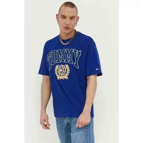 Tommy Jeans Bombažna kratka majica mornarsko modra barva