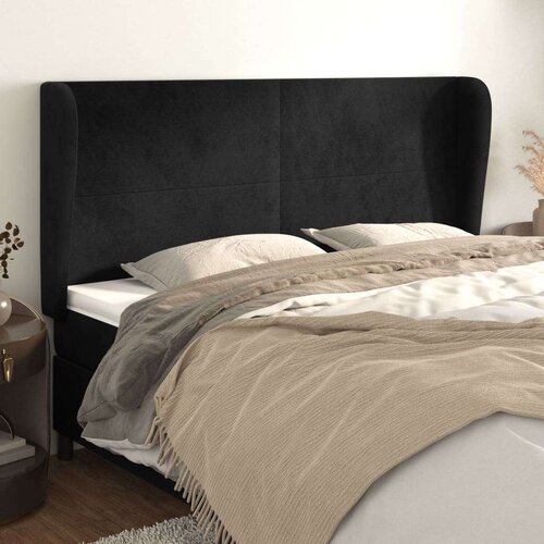  Uzglavlje s u&amp;scaron;ima crni 203x23x118/128 cm bar&amp;scaron;unasti Slike