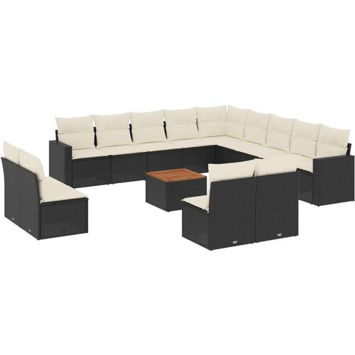  14-dijelni set vrtnih sofa s jastucima poliratan crni Slike