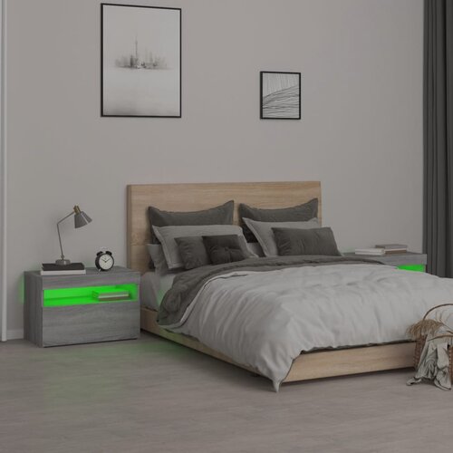  Noćni ormarići 2 kom s LED svjetlima sivog sonome 60x35x40 cm Slike