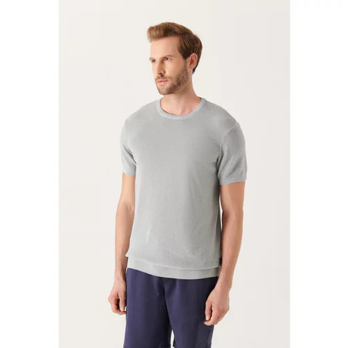 Avva Men's Gray Crew Neck Textured Ribbed Standard Fit Regular Fit Knitwear T-shirt