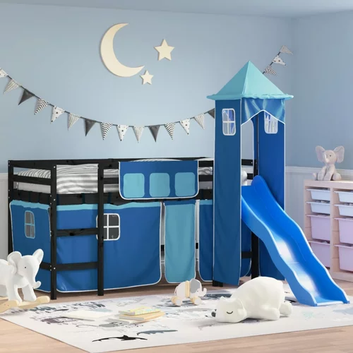 vidaXL Dječji krevet na kat s tornjem plavi 90x190 cm masivna borovina