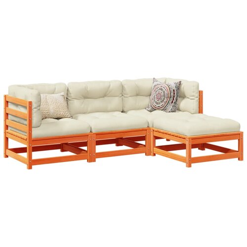 VidaXL 4-dijelni set vrtnih sofa s jastucima vo&amp;scaron;tano smeđi od borovine Slike