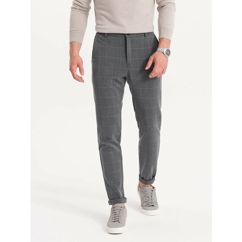 Ombre Men's pants with elastic waistband in delicate check - gray Slike