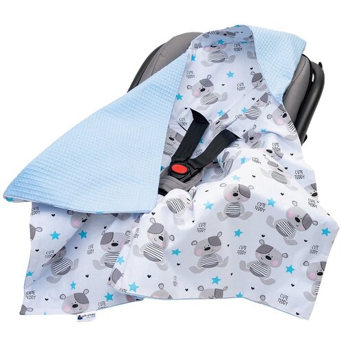 Medi Partners Baby carrier wrap – blanket with hood 85x85 cm – Wafel – Teddy + blue Wafel Cene