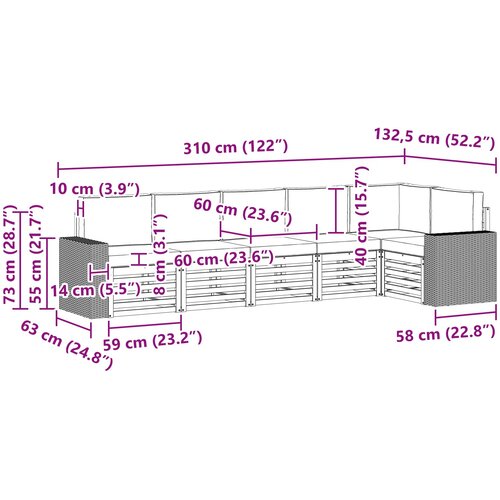  Set vanjskih sofa 6 kom. Prirodna i antracit Poliester Bijela 310 x 132,5 x 73 cm Slike