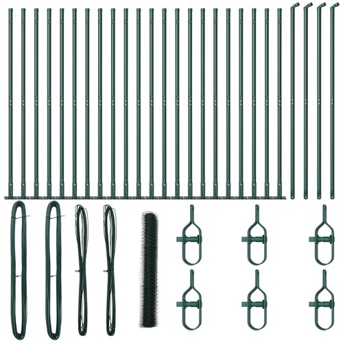 VidaXL Heksagonalna Ograja Zelena 1.2x50 m Jeklo, Ograjne Stebri s Podnožji 13 kos &amp;Oslash;32mm 68.5cm Galvanizirano Jeklo Slike