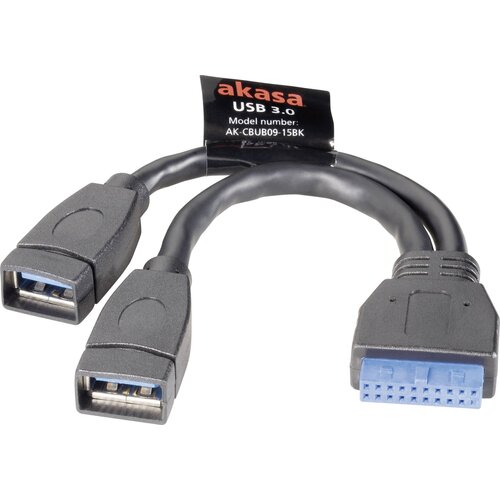 Akasa USB kabel USB 3.2 gen. 1 (USB 3.0) spojni konektor 19-polni \, USB-A vtičnica 0.15 m črna pozlačeni konektorji\, UL-certificirano AK-CBUB09-15BK, (20410200) Slike