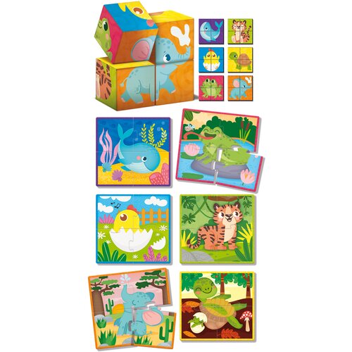 Lisciani Montessori Wood puzzle i kocke 2u1, 28 dijelova Slike