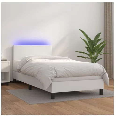  Box spring postelja z vzmetnico LED bel 100x200 cm umetno usnje
