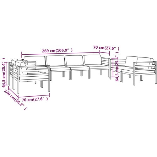  8-dijelna vrtna garnitura s jastucima aluminijska antracit Slike