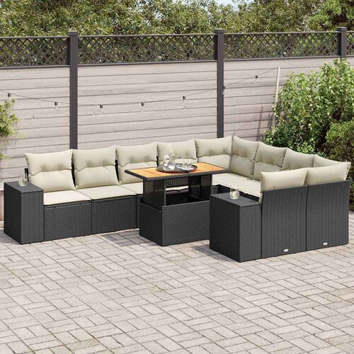 vidaXL 10-dijelni set vrtnih sofa s jastucima crni poliratana bagrem Cene