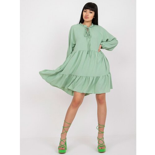 Fashion Hunters Light green boho style dress with a frill Slike