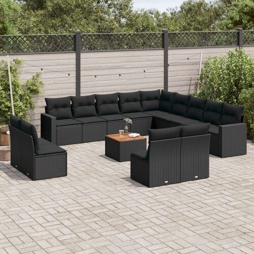 VidaXL 14-dijelni set vrtnih sofa s jastucima poliratan crni Slike