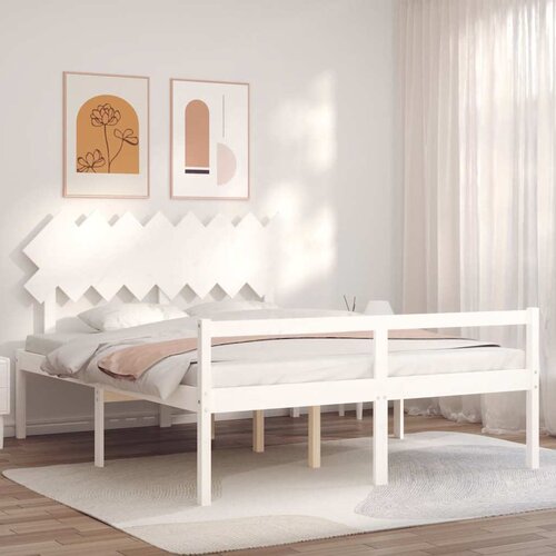 Krevet za starije s uzglavljem bijeli 160x200 cm masivnog drva Slike
