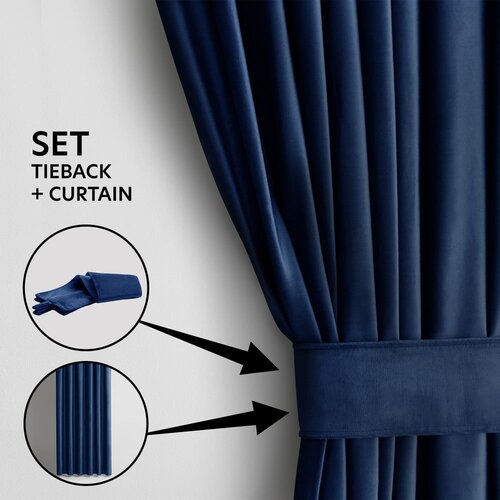 Restilo Temno modra žametna zavesa za delno zatemnitev 140x270 cm Eyelets &amp;ndash; Slike