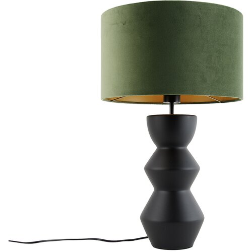 QAZQA Design tafellamp zwart velours kap groen met goud 35 cm - Alisia Cene