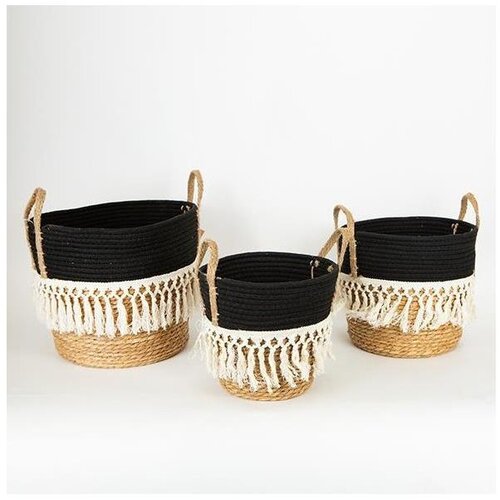  SET 3x slamenih korpi, bež/crna/bela, 25x17x23/28x22x25/35x28x30 cm Cene