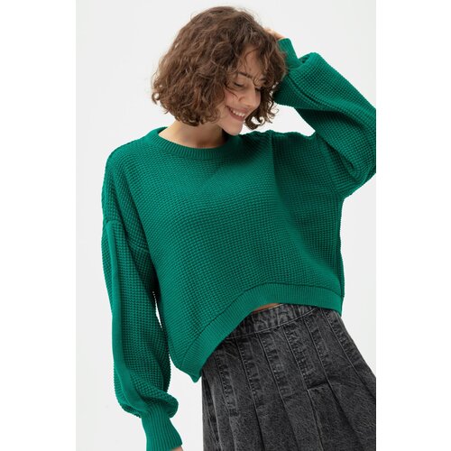 Lafaba Women's Emerald Green Crew Neck Knitwear Sweater Slike