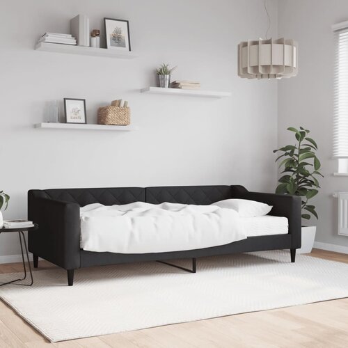 VidaXL Dnevna postelja z vzmetnico črna 90x200 cm blago Slike