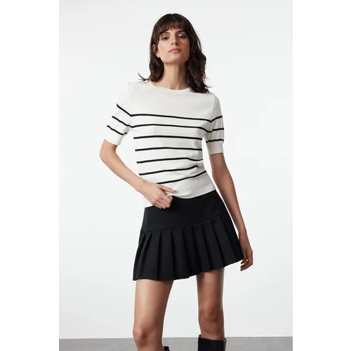 Trendyol Ecru Striped Crew Neck Knitwear Sweater