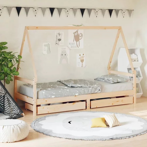 vidaXL Otroški posteljni okvir s predali 90x200 cm trdna borovina