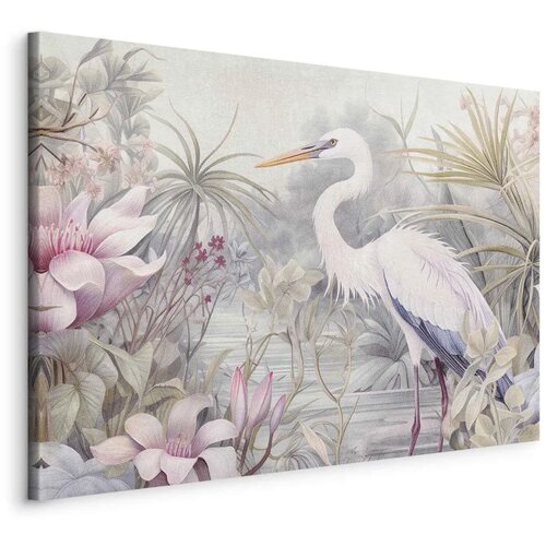  Slika - Heron wading in a pond - illustration in bright colours 120x80 Na talijanskom platnu Cene