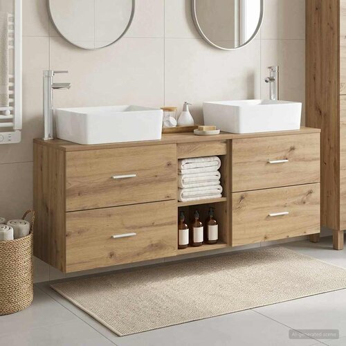  Set ormarića za kupaonicu 3 kom. Hrast artisan 136 x 35 x 80 cm Slike