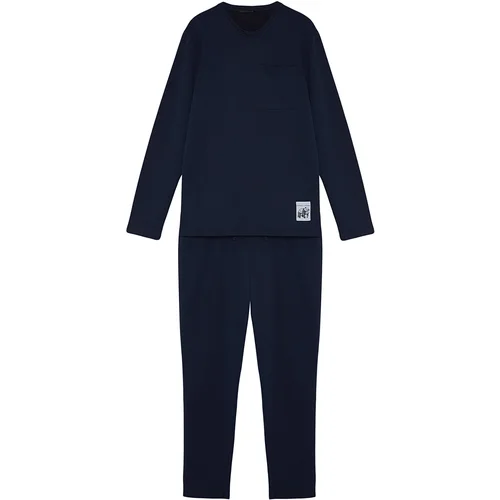 Trendyol Men's Navy Blue Tag Detail Knitted Pajamas Set