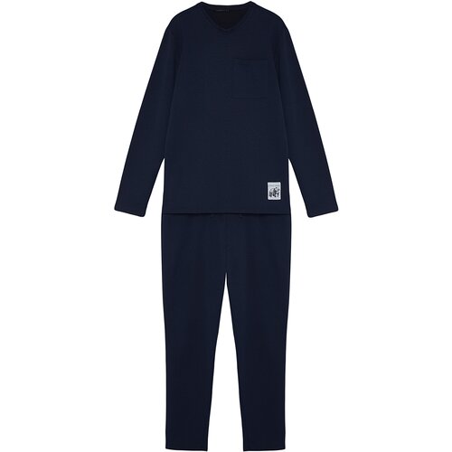 Trendyol Men&amp;#039;s Navy Blue Tag Detail Knitted Pajamas Set Slike