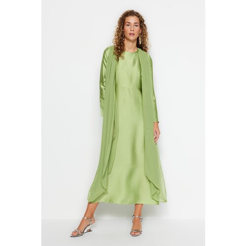 Trendyol Green Flight Satin Evening Dress Cene