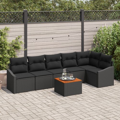 VidaXL 7-dijelni vrtni sofa set s jastučićima crni poli ratan akacija Slike