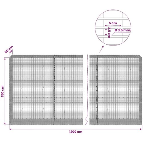  Gabion s žicom debljine 3 5 mm i mrežom 5x2 5 cm 1200x50x150 cm - 50 cm 150 cm 1200 cm Slike