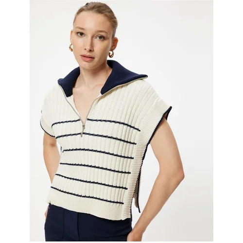 Koton Half Zipper Side Window Detailed Knitwear Polo Neck Sweater