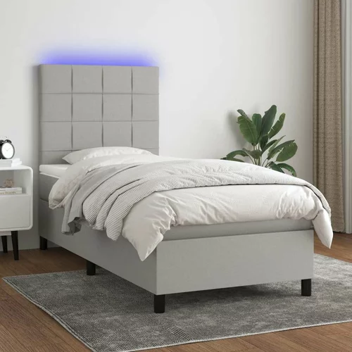  Box spring postelja z vzmetnico LED svetlo siva 90x200 cm blago, (20789676)