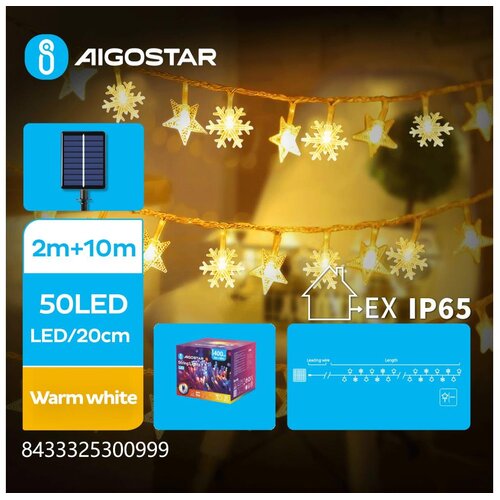 Aigostar LED Solarni lanac 50xLED/8 funkcija 12m IP65 topla bela Cene