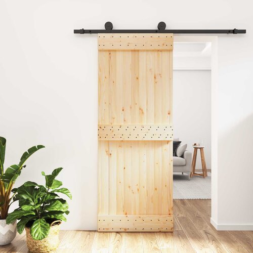  Klizna vrata Prirodna i crna 80 x 210 cm Čvrsta borovina Cijene