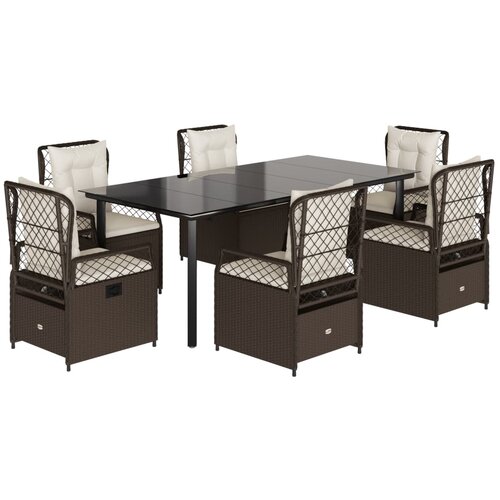  7-dijelni vrtni blagovaonski set s jastucima poliratan smeđi Smeđa 200 x 100 x 74 cm Slike