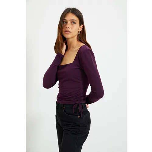 Trendyol Purple Square Neck Pleated Knitted Blouse
