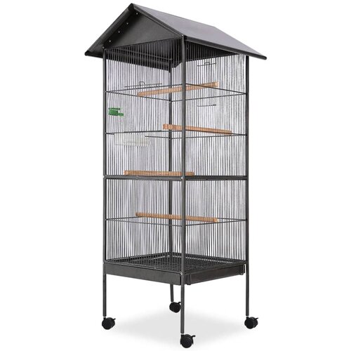  Kavez za ptice s čeličnim krovom crni 66x66x155 cm Cijene