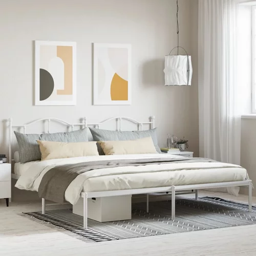 vidaXL Kovinski posteljni okvir z vzglavjem bel 193x203 cm