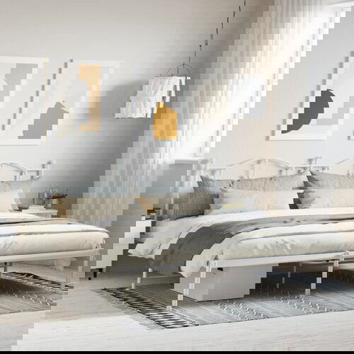 VidaXL Metalni okvir za krevet s uzglavljem bijeli 193x203 cm Slike