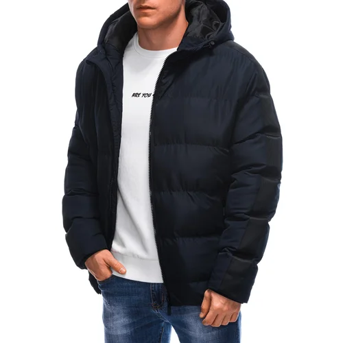 Edoti Men's quilted winter jacket - navy blue