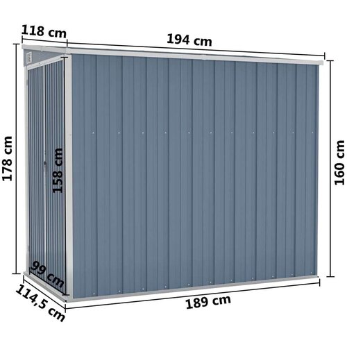 VidaXL Zidno vrtno spremi&amp;scaron;te sivo 118 x 194 x 178 cm pocinčani čelik Slike