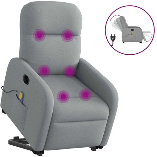 VidaXL Električni masažni naslonjač na podizanje tkanina svjetlosivi Slike