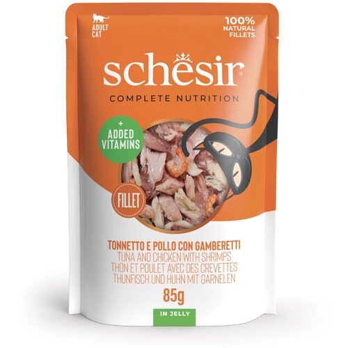 Schesir Cat tuna i pileći file s kozicama u želeu, vrećica 85 g Cene