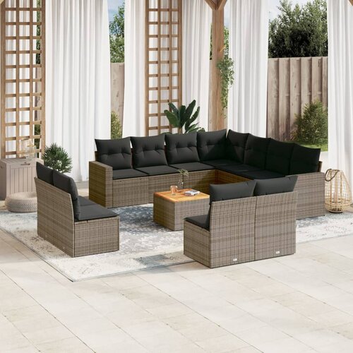 vidaXL 12-dijelni set vrtnih sofa od poliratana s jastucima sivi Cijene