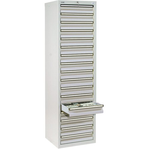  predalnik, vxšxg 1800 x 500 x 500 mm, 17 predalov višine 100 mm, korpus in predali sivi Cene