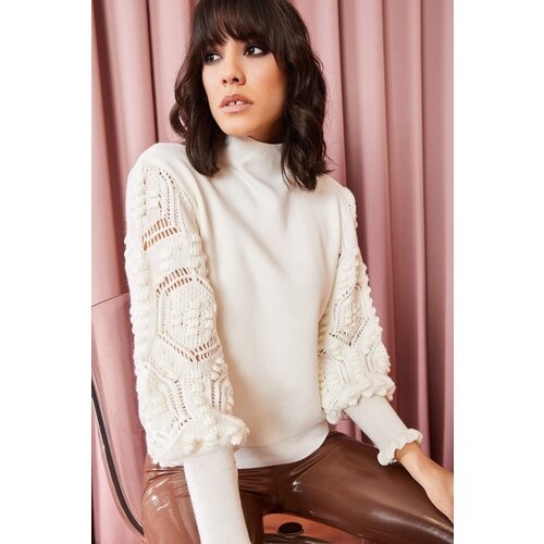 Olalook Women&amp;#039;s Ecru Sleeve Detailed Soft Textured Knitwear Sweater Slike