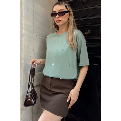 Trend Alacati Stili Ženska majica Alc-X11964, Okrugli izrez, Svetlozelena Slike